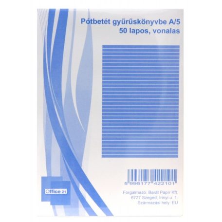Pótbetét gyűrűskönyvbe OFFICE 21 A/5 50lap vonalas