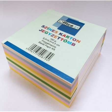 Ragasztott jegyzettömb kockatömb színes kartonból 9,5 x 9,5 cm