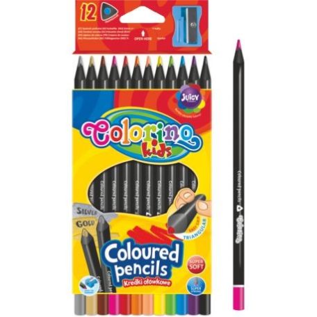 Colorino Kids trio 12db-os fekete fa színes ceruza hegyezővel 