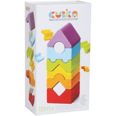 Színes fa toronyépítő játék 8 db-os